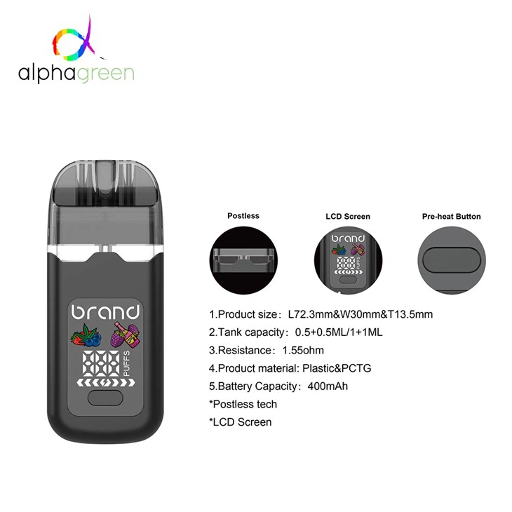 0.5+0.5ml 3 in 1 LCD Screen Type C Rechargeable Disposable Vape